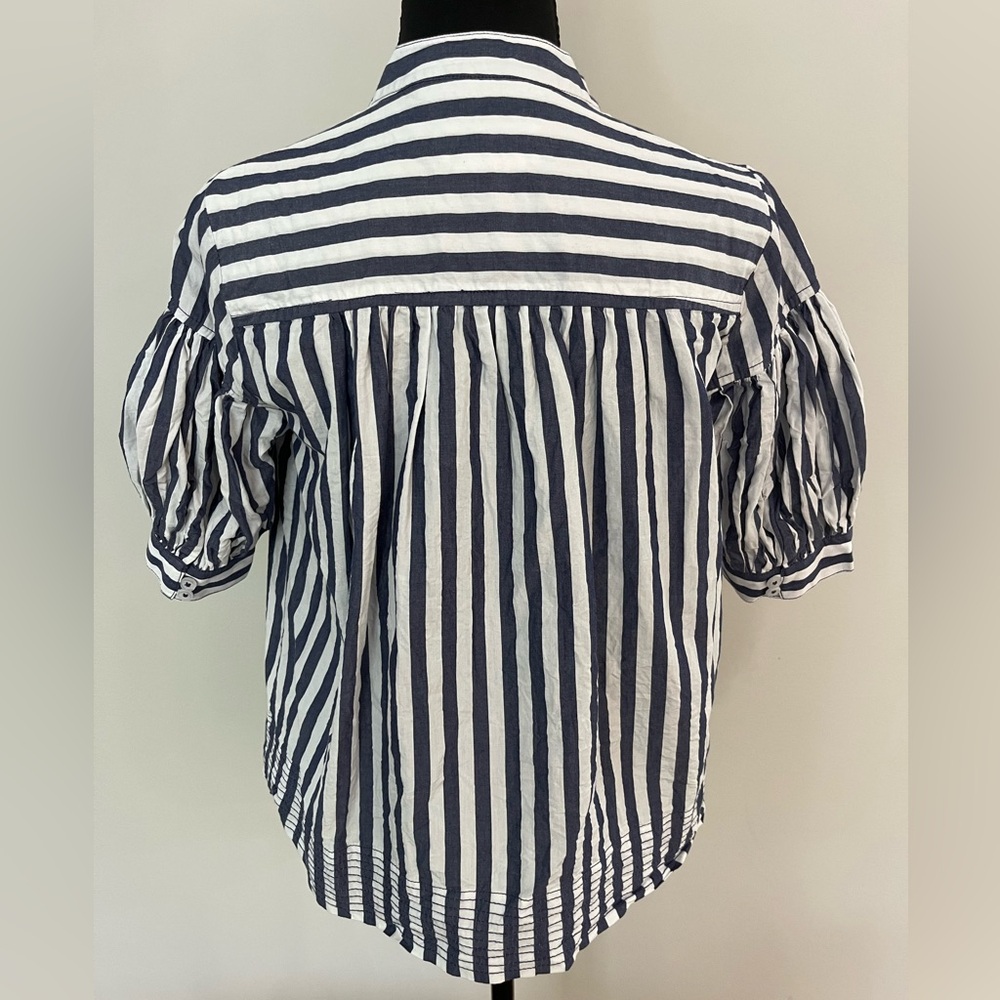 Anthropologie The Darcey‎ Popover Swing Top blue and white stripe pattern XS - Picture 4 of 8